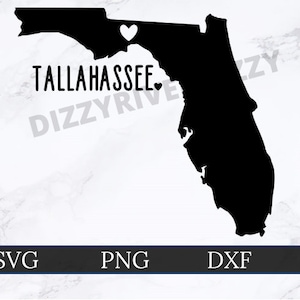Tallahassee Florida SVG | DXF-| PNG-| Cricut Cut Datei | Silhouette geschnitten Datei | Digitaler Download | Florida State Outline | Herzen