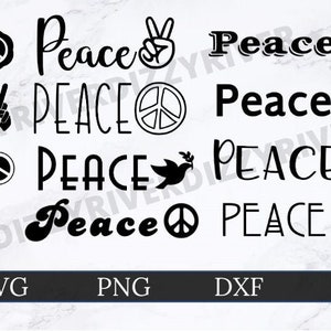 Friedenszeichen Bundle SVG | DXF-| PNG-| Cricut Cut Datei | Silhouette geschnitten Datei | Digitaler Download | Benutzerdefinierte Ausgeschnittene Datei | Friedenstext | Vektor
