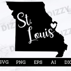 St. Louis Missouri SVG | DXF | PNG | Eps | Ai | Cricut Cut File | Silhouette Cut File | Digital Download | Missouri State Outline | Heart