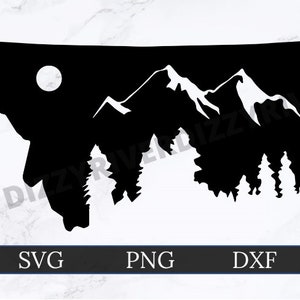Montana State SVG | DXF | PNG | Cricut Cut File | Silhouette Cut File | Digital Download | Montana Mountains | Forest Landscape | Moon