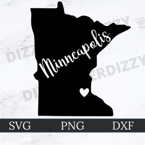 Minneapolis Minnesota SVG | DXF | PNG | Cricut Cut File | Silhouette Cut File | Digital Download | Minnesota State Outline | Heart