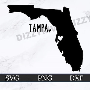 Tampa Florida SVG | DXF-| PNG-| Cricut Cut Datei | Silhouette geschnitten Datei | Digitaler Download | Florida State Outline | Herzen