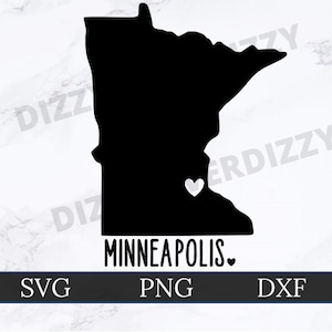 Minneapolis Minnesota SVG | DXF | PNG | Cricut Cut File | Silhouette Cut File | Digital Download | Minnesota State Outline | Heart