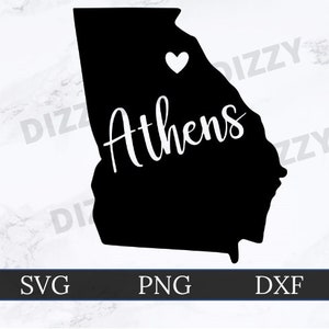 Athens Georgia SVG / DXF / PNG / Cricut Cut File / Silhouette Cut File / Digital Download / Georgia State Outline / Heart