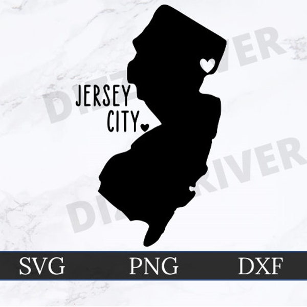 Jersey City SVG | DXF | PNG | Cricut Cut File | Silhouette Cut File | Digital Download | New Jersey State Outline | Heart