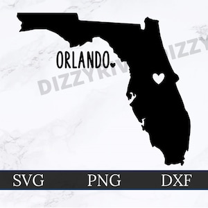 Orlando Florida SVG | DXF-| PNG-| Cricut Cut Datei | Silhouette geschnitten Datei | Digitaler Download | Florida State Outline | Herzen