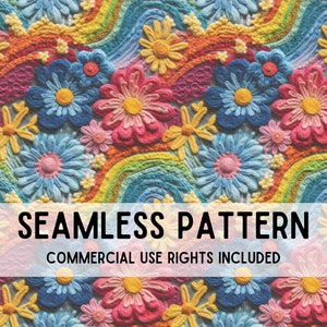 Seamless Pattern | Faux Embroidery | Colorful Floral | Rainbow | Digital Paper | Fabric Print | Seamless Repeating File | Printable Paper