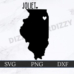 Joliet Illinois SVG | DXF | PNG | Cricut Cut Fichier | Silhouette Cut File | Téléchargement numérique | Les grandes lignes de l’État de l| cœur