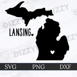 Lansing Michigan SVG | DXF | PNG | Cricut Cut File | Silhouette Cut File | Digital Download | Michigan State Outline | Heart