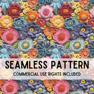 Seamless Pattern | Faux Embroidery | Colorful Floral | Summer | Digital Paper | Fabric Print | Seamless Repeating File | Printable Paper
