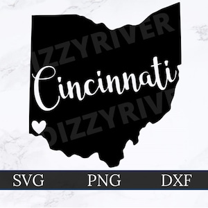 Cinncinati Ohio SVG | DXF | PNG | Cricut Cut File | Silhouette Cut File | Glowforge | Digital Download | Ohio State Outline | Heart