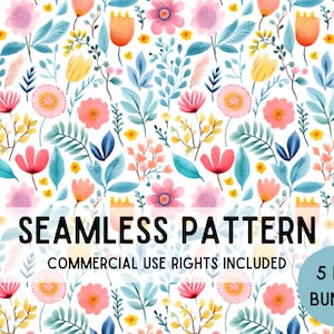 Seamless Pattern Bundle | Spring Floral Seamless Files | Digital Paper | Fabric Print | Watercolor | Printable Paper | Pastel