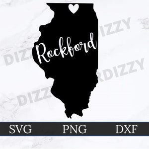 Rockford Illinois SVG | DXF | PNG-| Cricut Cut Bestand | Silhouette Cut Bestand | Digitale download | Illinois State Overzicht | hart