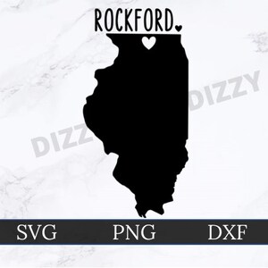 Rockford Illinois SVG | DXF | PNG-| Cricut Cut Bestand | Silhouette Cut Bestand | Digitale download | Illinois State Overzicht | hart