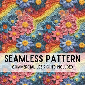 Seamless Pattern | Faux Embroidery | Colorful Floral | Rainbow | Digital Paper | Fabric Print | Seamless Repeating File | Printable Paper