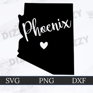 Phoenix Arizona SVG | DXF | PNG | Cricut Cut Fichier | Silhouette Cut File | Téléchargement numérique | Fichier de coupe personnalisé | Les grandes lignes de l’État de l| cœur