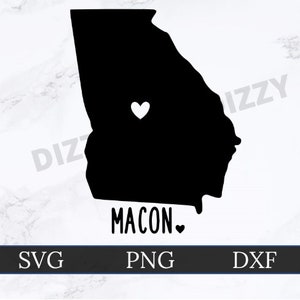 Macon Georgia SVG | DXF | PNG | Cricut Cut File | Silhouette Cut File | Digital Download | Georgia State Outline | Heart