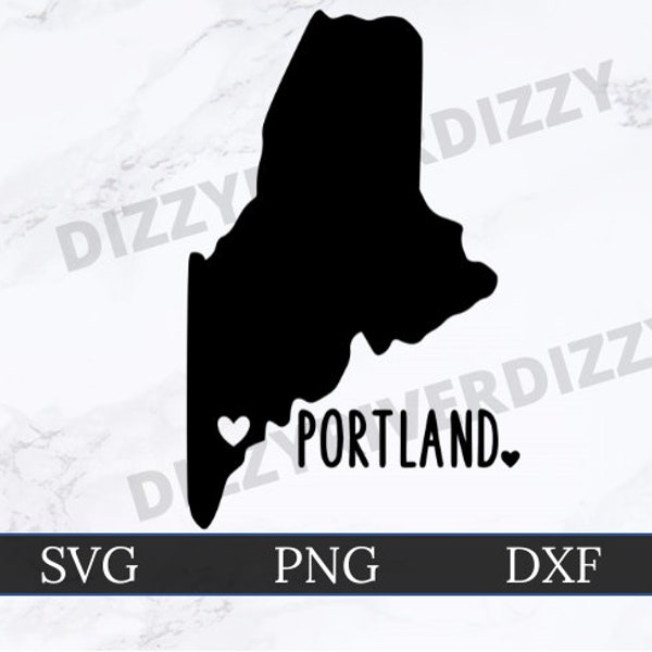 Portland Maine SVG | DXF | PNG | Cricut Cut File | Silhouette Cut File | Digital Download | Maine State Outline | Heart