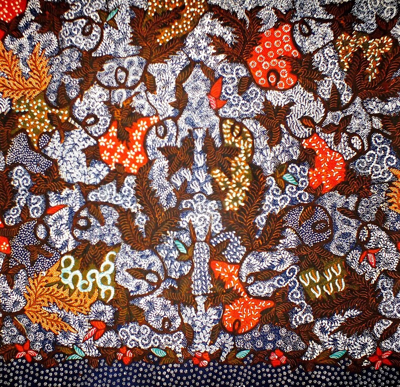 Hand Drawn Indonesian Batik with Floral Design, Made in Indonesia, Full Batik Tulis Madura, Blue color Indonesian Batik Fabric image 2