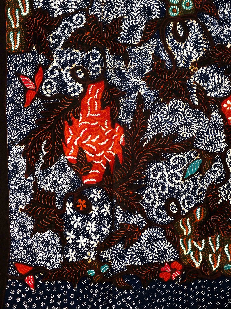 Hand Drawn Indonesian Batik with Floral Design, Made in Indonesia, Full Batik Tulis Madura, Blue color Indonesian Batik Fabric image 3