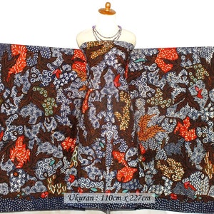 Hand Drawn Indonesian Batik with Floral Design, Made in Indonesia, Full Batik Tulis Madura, Blue color Indonesian Batik Fabric image 1