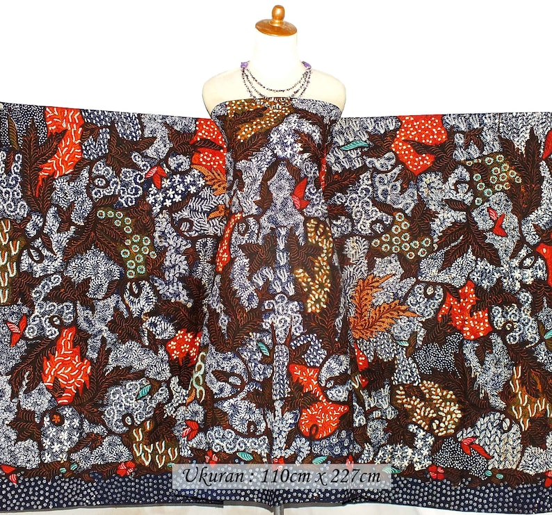 Hand Drawn Indonesian Batik with Floral Design, Made in Indonesia, Full Batik Tulis Madura, Blue color Indonesian Batik Fabric image 1