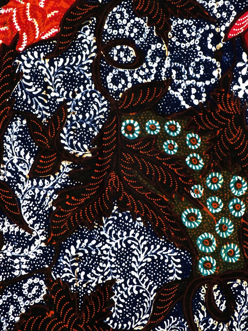 Hand Drawn Indonesian Batik with Floral Design, Made in Indonesia, Full Batik Tulis Madura, Blue color Indonesian Batik Fabric image 4