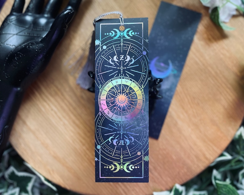 Zodiac Bookmark Foiled Bookmark Witch Goth Silver Tassel