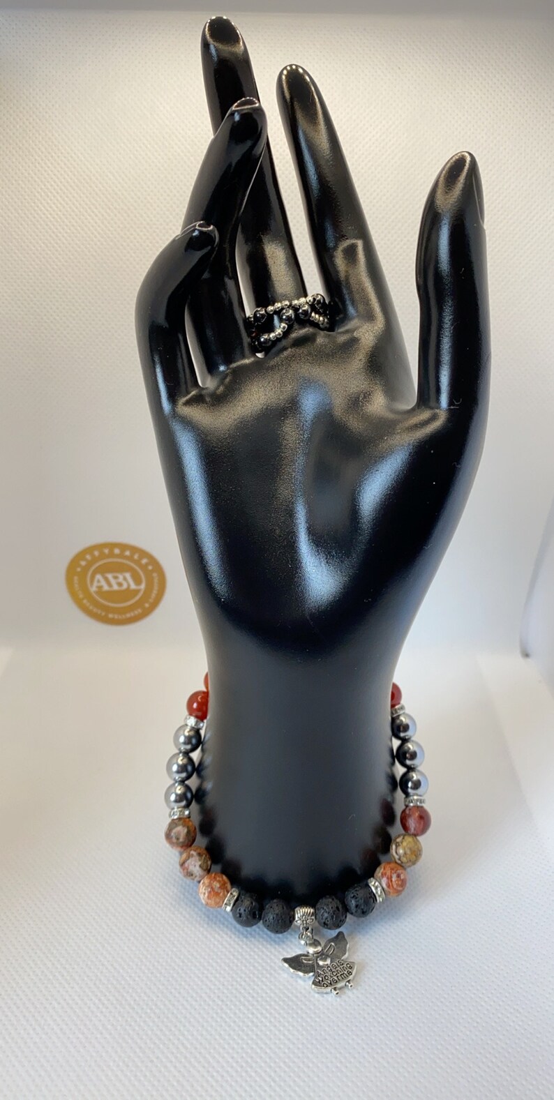 Rhombus Flame Hand Crown Leopardskin Jasper Red Agate Natural Gemstones Healing Essential Oil Fragrance Bracelet Unique Gift