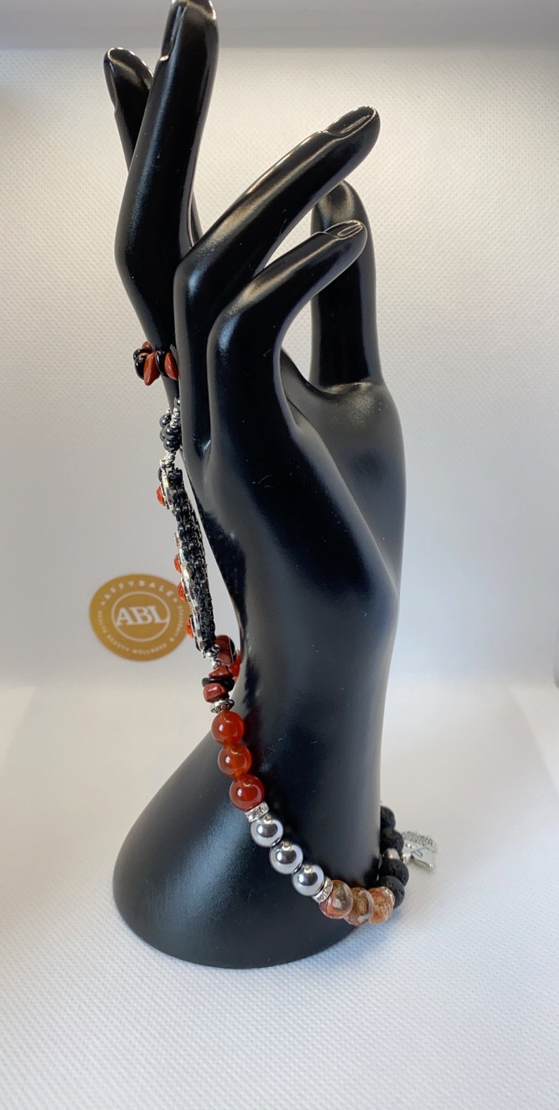 Rhombus Flame Hand Crown Leopardskin Jasper Red Agate Natural Gemstones Healing Essential Oil Fragrance Bracelet Unique Gift