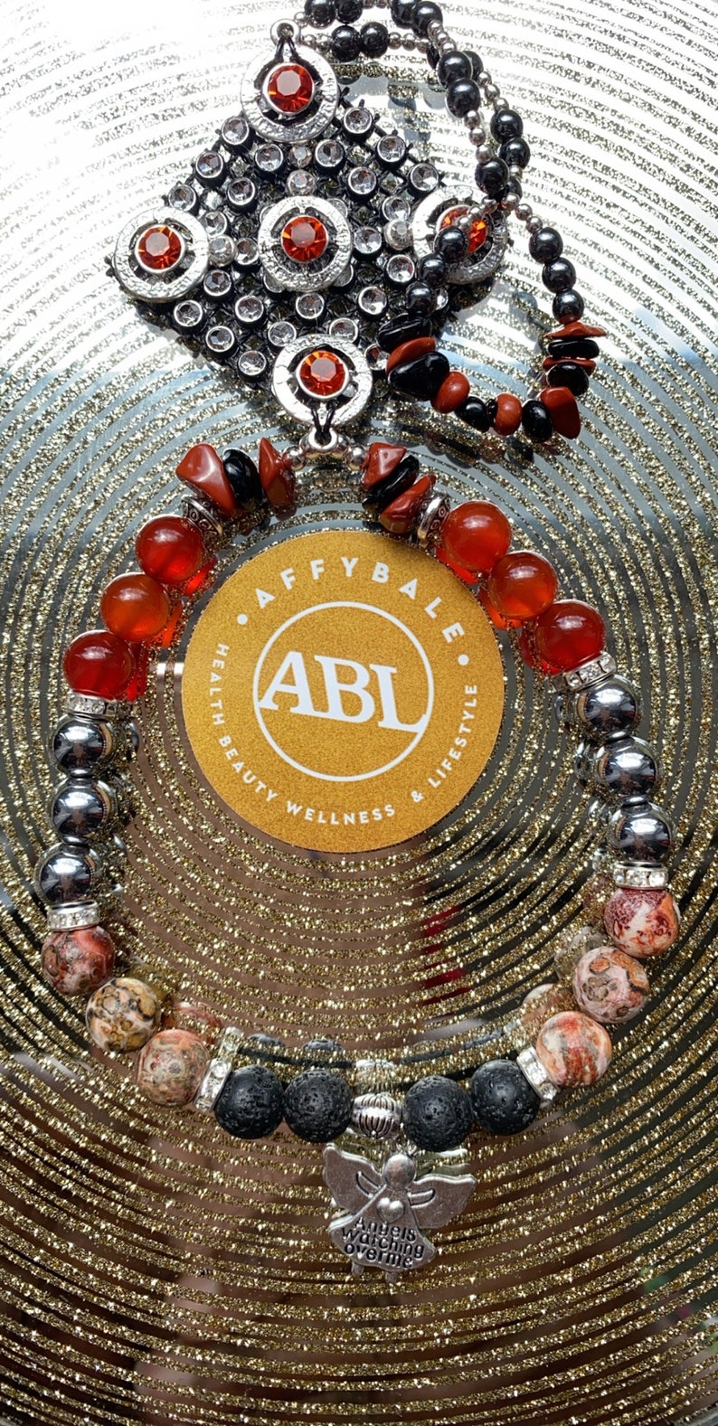 Rhombus Flame Hand Crown Leopardskin Jasper Red Agate Natural Gemstones Healing Essential Oil Fragrance Bracelet Unique Gift