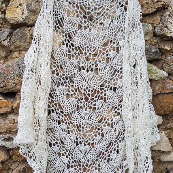 Châle de mariage au crochet en laine dentelle écrue