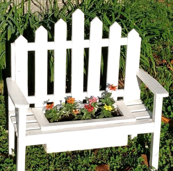 Planter Box Bench Flower Pot Bench Wood Picket Fence Bench Etsy
