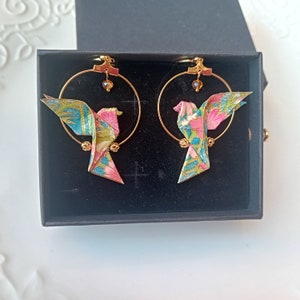 Articolo Raro, Orecchini Pendenti, Orecchini in Origami, Orecchini Cerchio,  Placcato oro 24 k, Carta Giapponese, Regalo per Lei, Unico