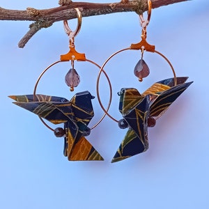 Articolo Raro, Orecchini Pendenti, Orecchini in Origami, Orecchini Cerchio,  Placcato oro 24 k, Carta Giapponese, Regalo per Lei, Unico