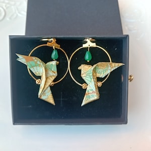Articolo Raro, Orecchini Pendenti, Orecchini in Origami, Orecchini Cerchio,  Placcato oro 24 k, Carta Giapponese, Regalo per Lei, Unico