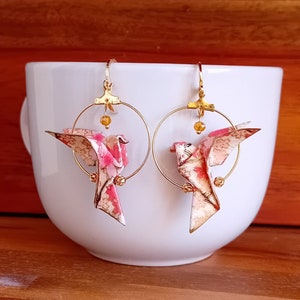 Articolo Raro, Orecchini Pendenti, Orecchini in Origami, Orecchini Cerchio,  Placcato oro 24 k, Carta Giapponese, Regalo per Lei, Unico