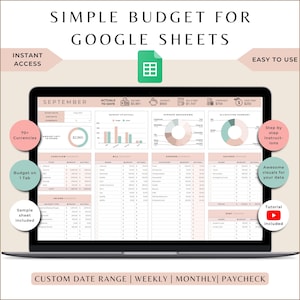 Simple Budget Planner Google Sheets, Monthly Budget Spreadsheet Template, Weekly Financial Planner, Easy BiWeekly Budgeting for Beginners