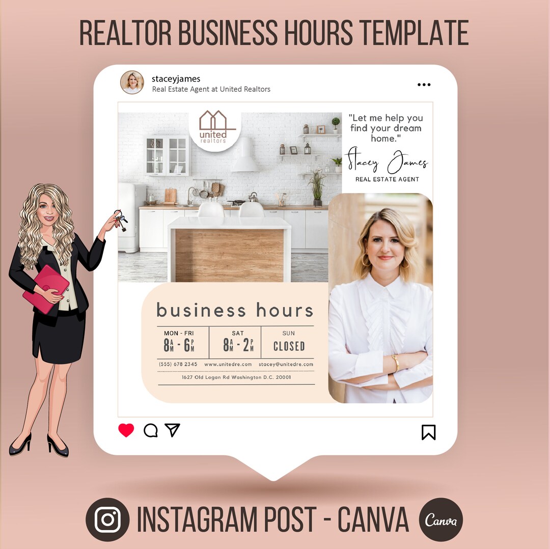 Realtor Opening Hours Instagram Template Real Estate Agent Etsy