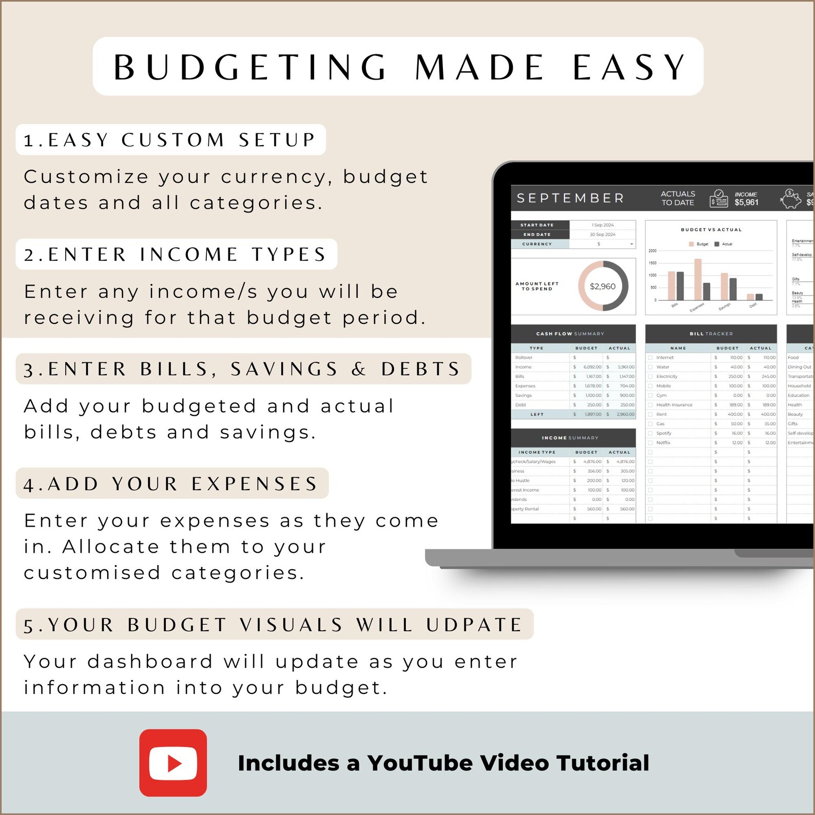 Google Sheets Budget Planner, Personal Finance Expense Tracker ...