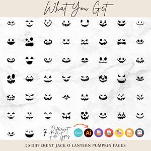Pumpkin Faces SVG Bundle Cut Files PNG EPS Dxf | 50 Jack O Lantern ...