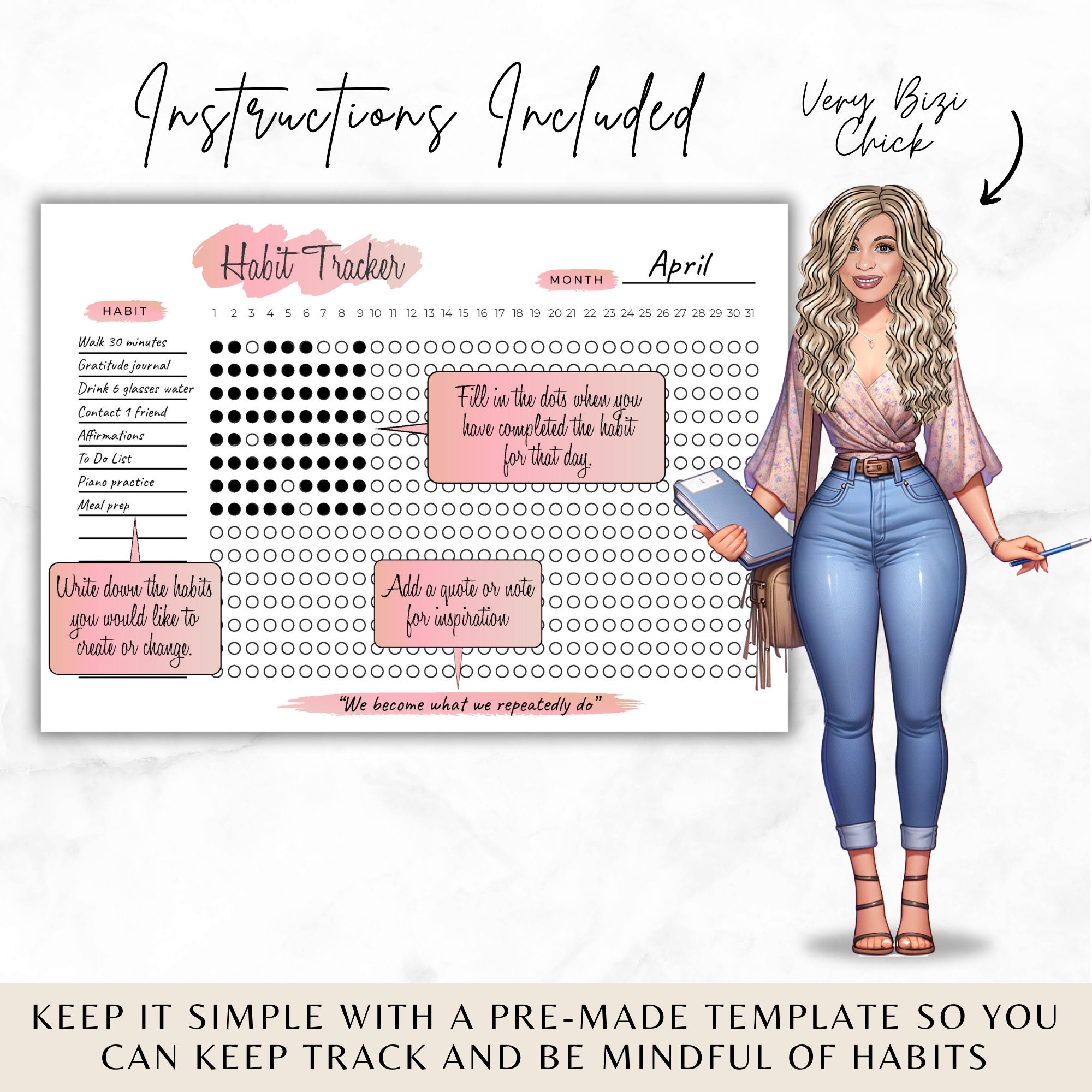 Daily Monthly Habit Tracker A4 Letter & A5 Planner Diary Insert Instant ...