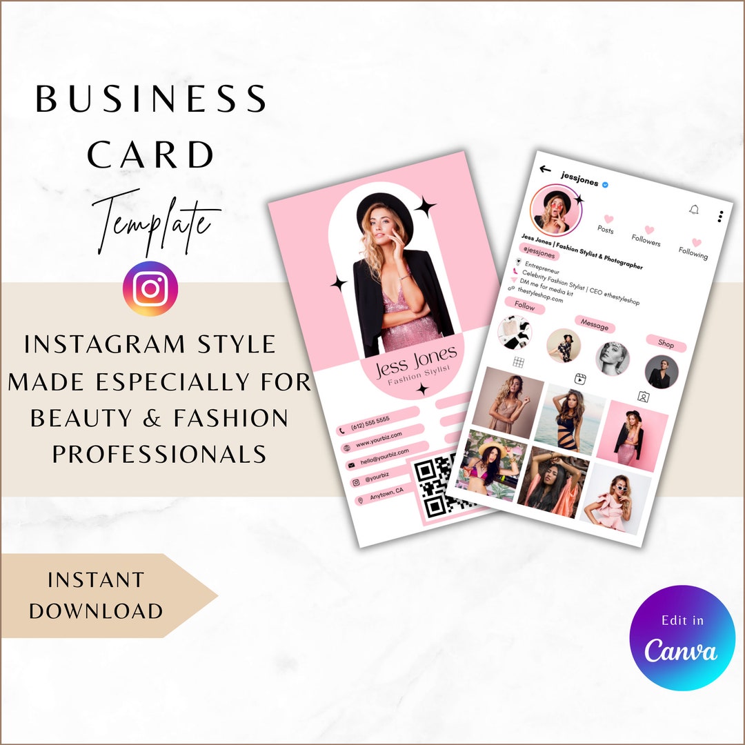Instagram Business Card, IG Canva Template, QR Code Editable Portrait ...