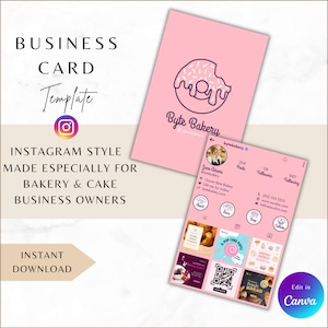 Cartão de visita do Instagram, modelo IG Canva, código QR, digital editável, minimalista rosa moderno, confeitaria e confeitaria