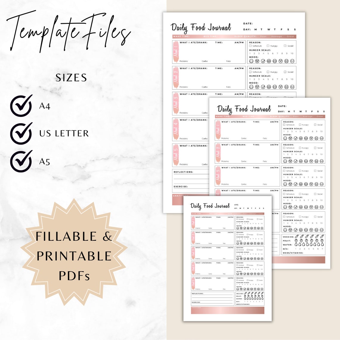 Printable Fillable Daily Food Journal | Mindful Eating | Intuitive ...