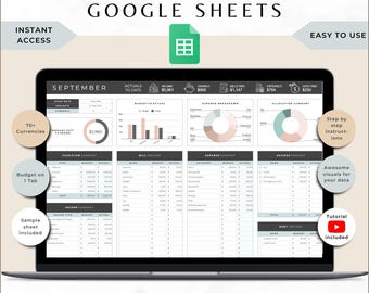 Può includere: Uno schermo di laptop che mostra un modello di budget di Google Sheets per settembre. Il modello include grafici, tabelle e tabelle per tenere traccia delle entrate, delle spese e dei risparmi. Il modello è progettato per essere facile da usare e include un tutorial.