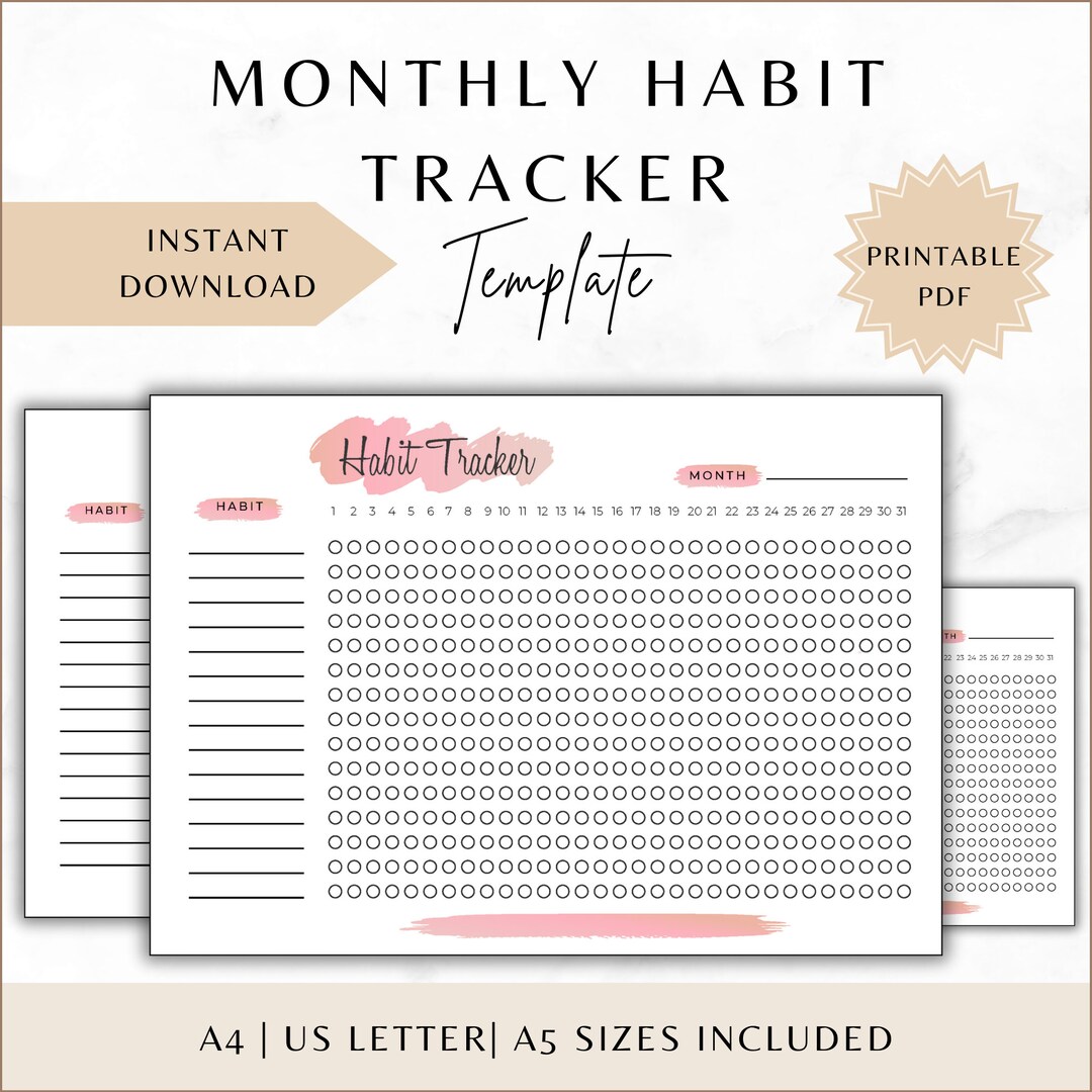 Daily Monthly Habit Tracker A4 Letter & A5 Planner Diary Insert Instant ...