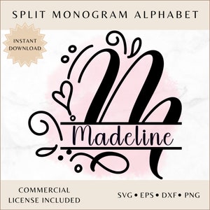 Monograma dividido SVG EPS DXF Png Archivos de corte / Archivos de monograma del alfabeto para Cricut Silhouette