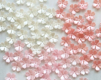 30 PCS Cherry Blossom Flower Beads. pearl white flower beads. ivory pink plastic flower beads. pearlized flower beads.