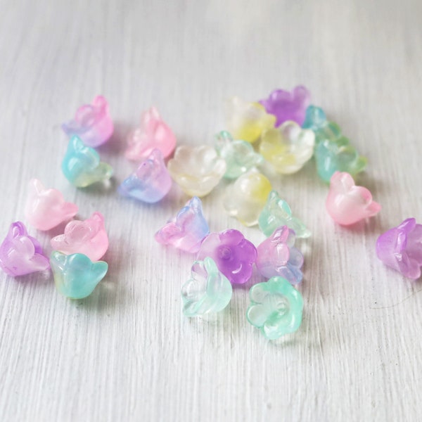 24 perles de fleur de cloche de 12 mm. perle de fleur en verre mélangé pastel. perles de fleur de trompette de muguet. boucles d'oreilles fabrication de bijoux